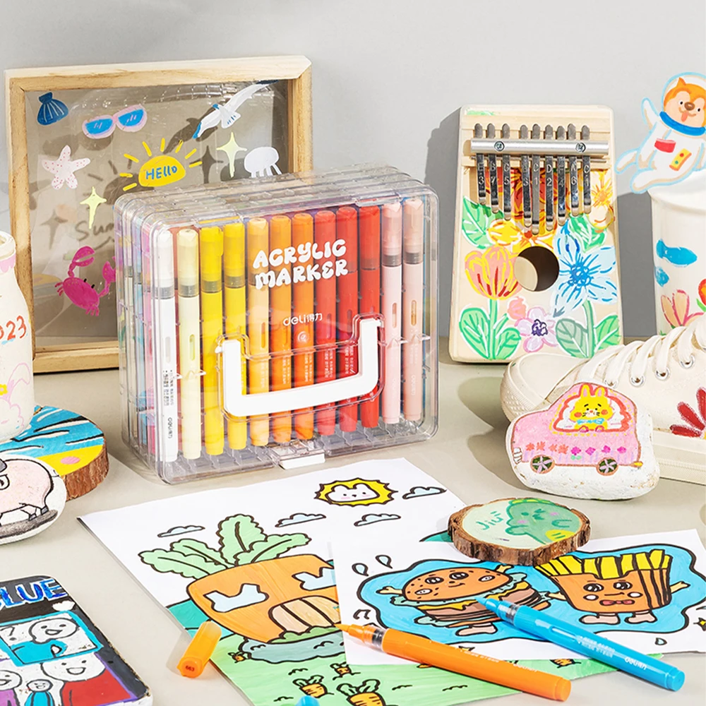 Deli 24/36/48/60 Color Direct-liquid Acrylic Markers Acrylic Paint Pens Waterproof Art Smo0th Painting for Kids Back To School