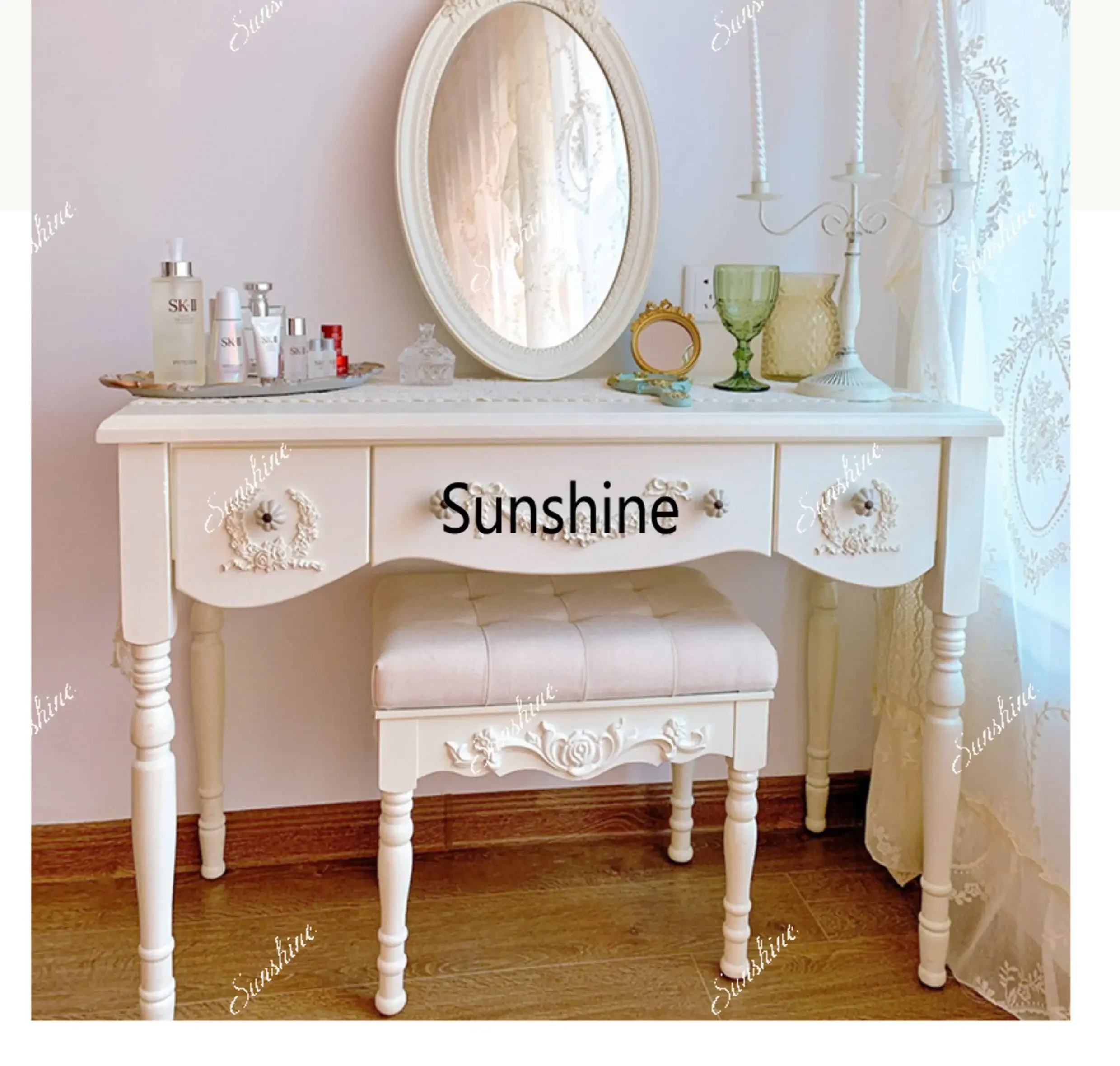

YFrench dressing table solid wood small apartment rural jewelry display cabinet