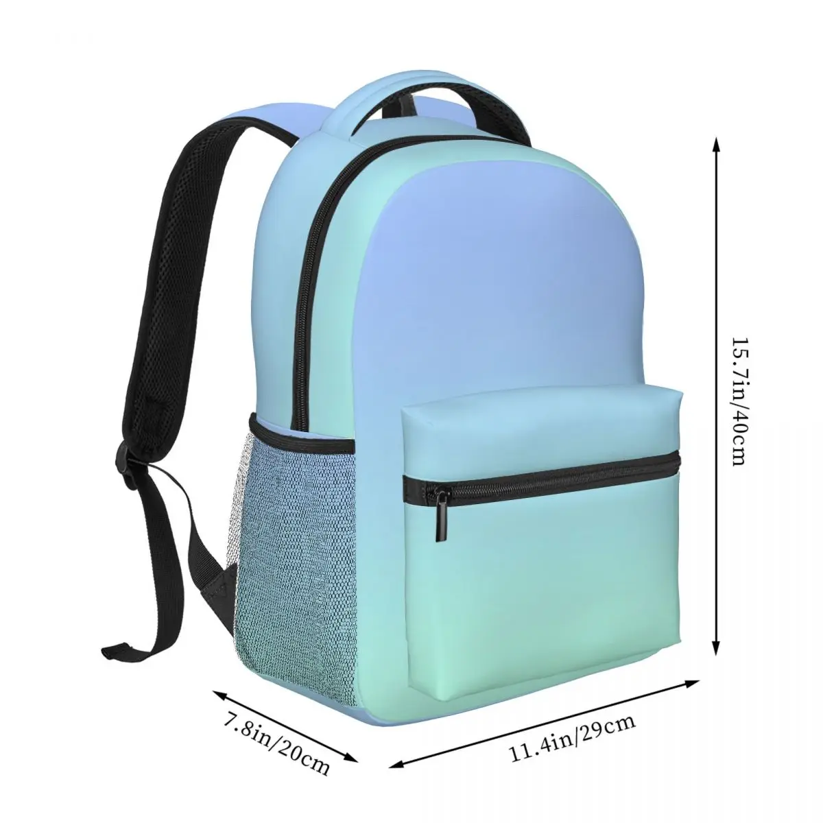 Cute Kawaii School Backpack Allover Gradient Soft Aesthetic Pastel Blue Mint Green Sweet Bookbag for Girls Teens Daily School