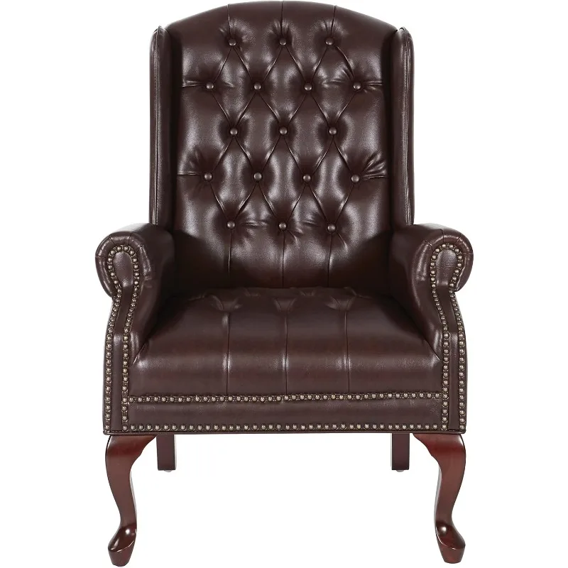 Traditional Queen Anne Style Chair with Thick Padded Seat and Lumbar Support Back with Royal Cherry Finish Wood Legs