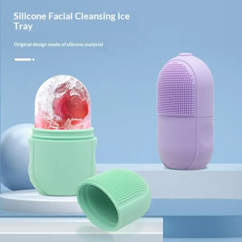 1PC Silicone Face Ice Ball Mold For Beauty And Skin Care Silicon Face Ice Roller With Cleansing Brush