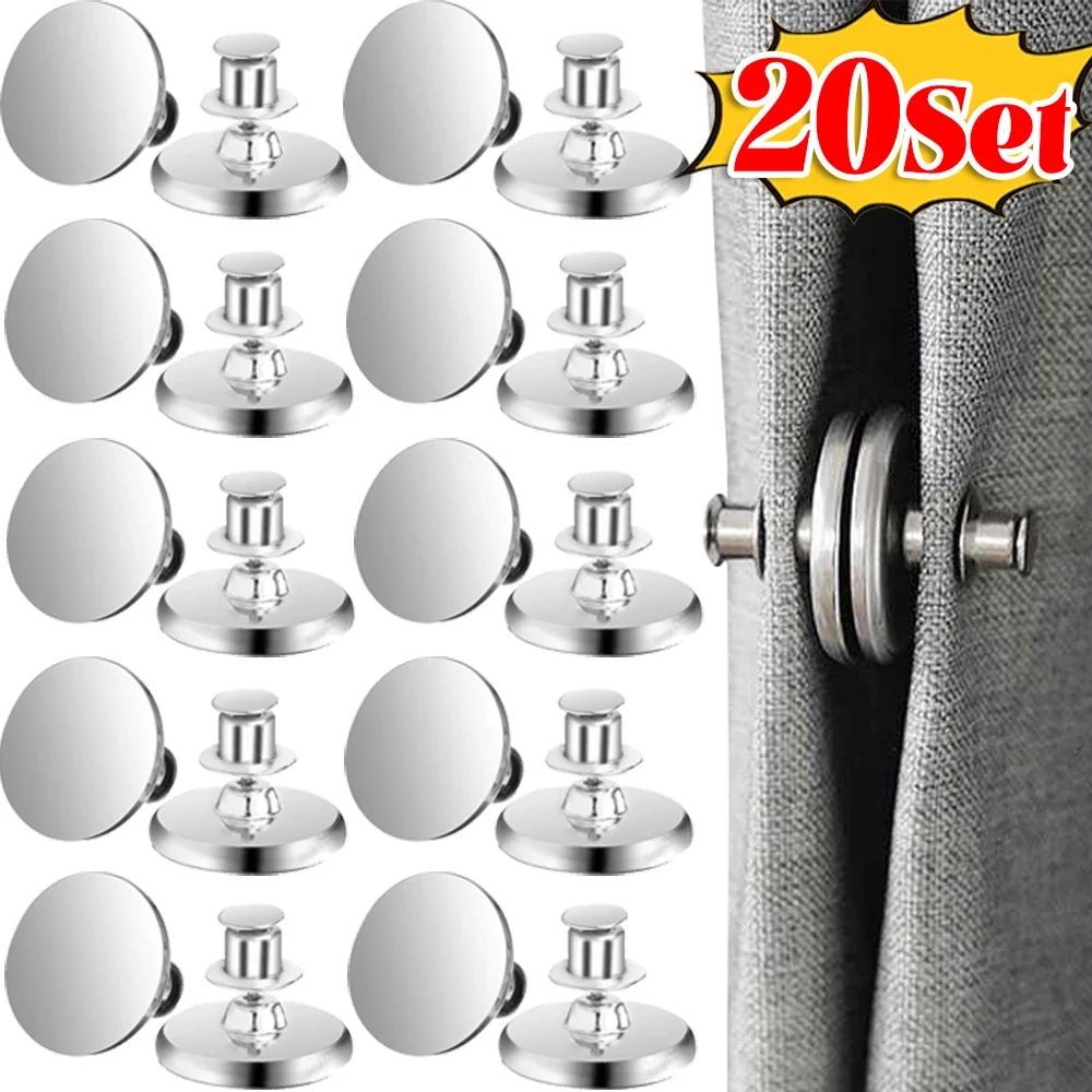 1/20Set Magnetic Curtain Clips Double Sided Magnets Closure Strong Hold Silver Holder Buckle Pins Adjustment Curtain Accessories