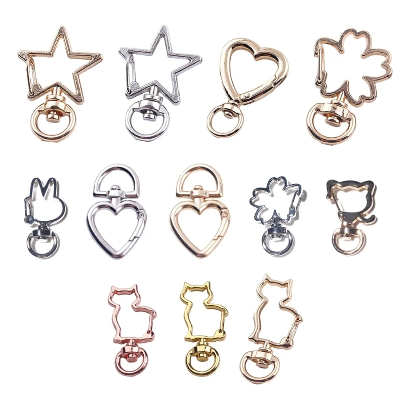 10x/Set Metal Carabiner Irregular Keychains Heart Keyrings Flower Swivels Lobsters Hook for DIY Craft Lanyards