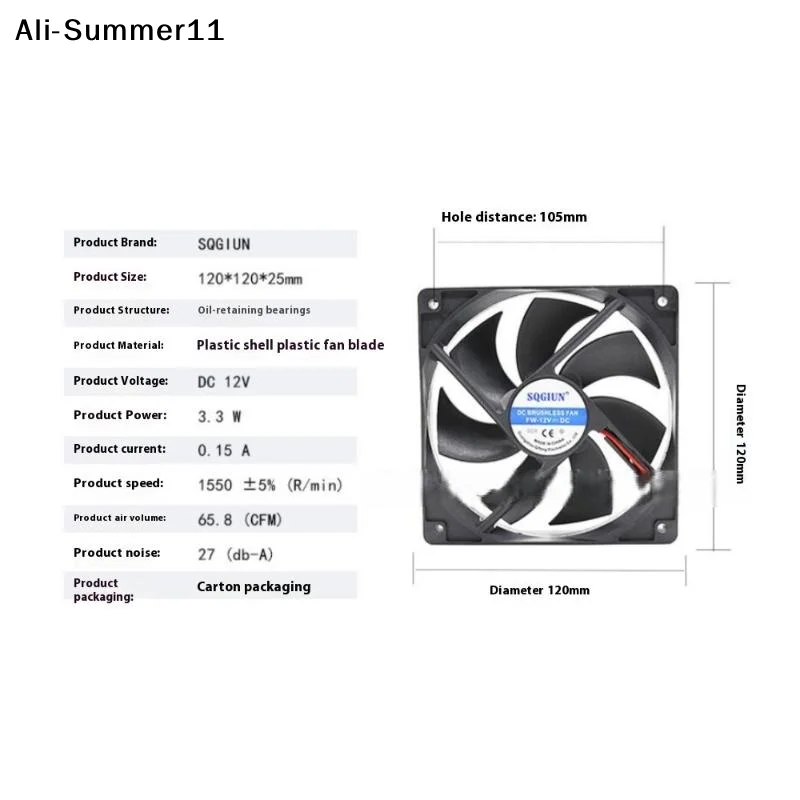 

【NpA】2026 1Pc Plastic 12025 DC 12V High Speed Cooling Fan 120x120x25mm DC12V 0.15A 1550rpm For Chassis Power Supply Accessories