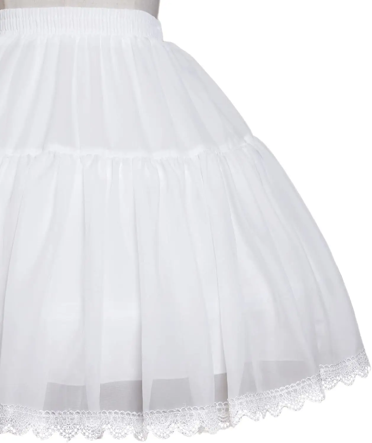 Women Girls Crinoline Short Petticoat 2 Hoops Skirt Chiffon Ball Gown with Lace Half Slip Underskirt