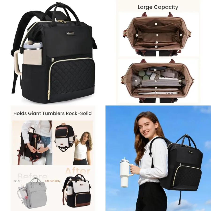 

Laptop Backpack for Women with Giant Tumbler Holder Pocket, Travel Work Bag Purse for Nurse Teacher, Waterproof Casual Daypack