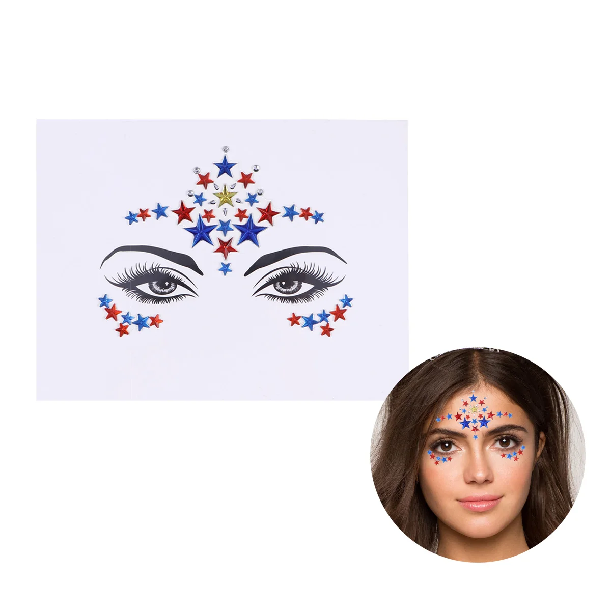 

Наклейка для лица с пентаграммой и кристаллами и стразами, акриловая алмазная полированная лоб, блестящий для тела, детский сценический фестиваль, вечеринка, сделай сам, случайный выбор