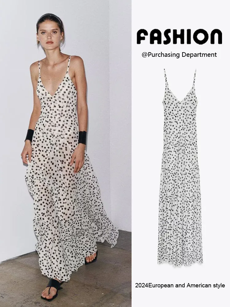 

Summer New Sexy Svel V-Ne Bal Polka Dot Long Dr Women's Faion ZA2025 Trendy Strapl Gown for Women