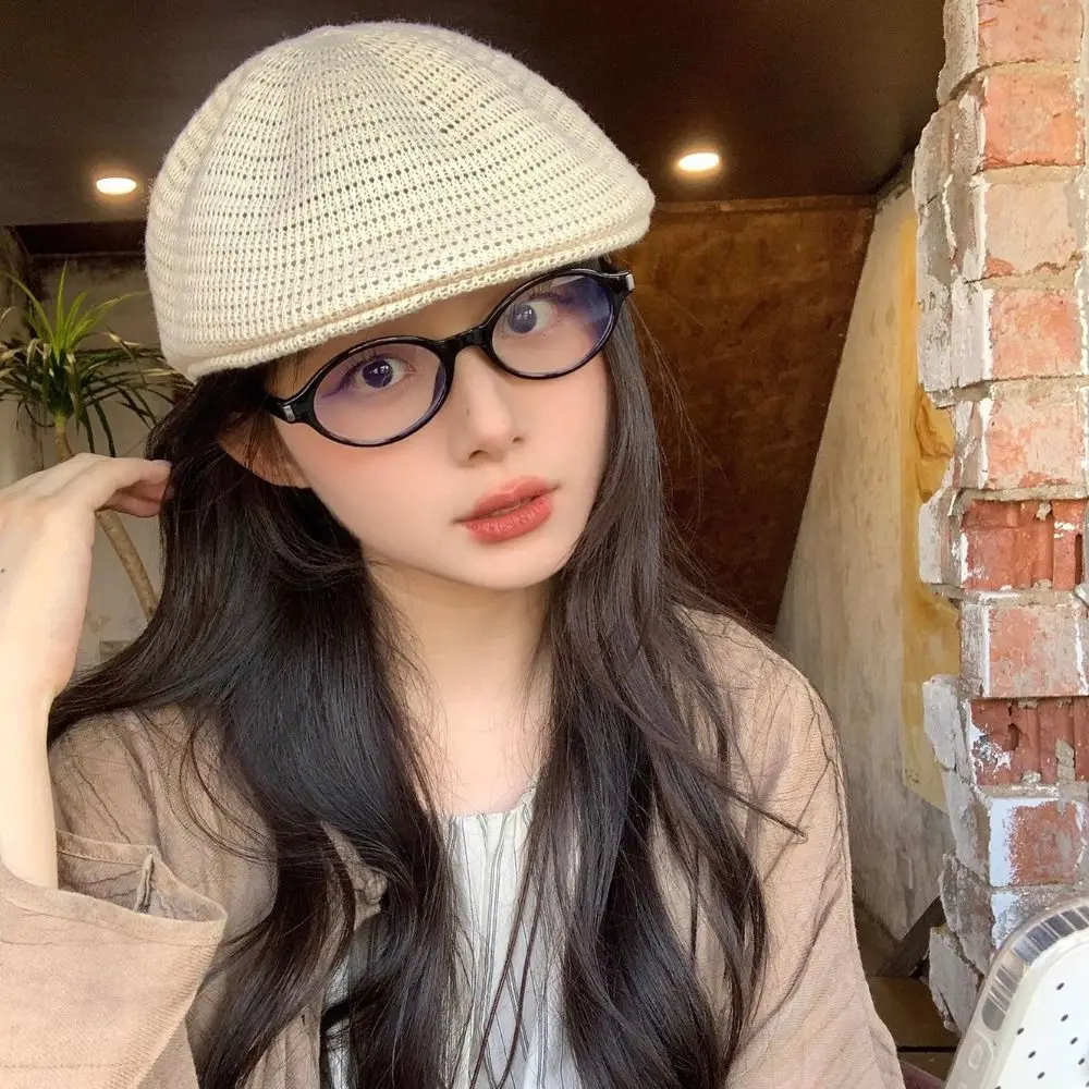 تنفس جوفاء خارج قبعة البيريه خمر الرسام قبعة نسج قبعة النمط الياباني المألوف الكروشيه محبوك قبعة المرأة