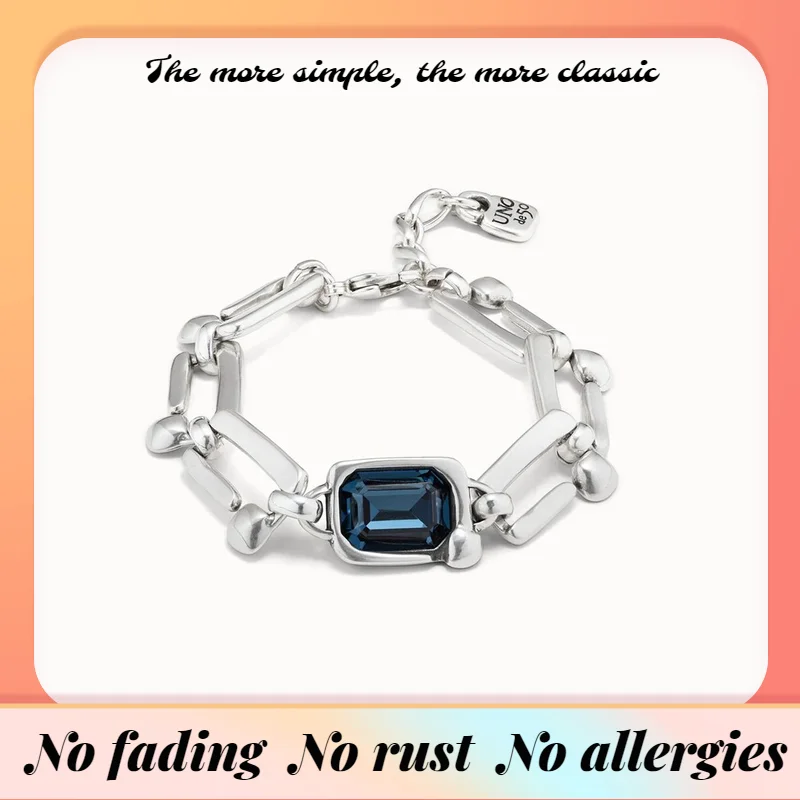 

Original Unode50 Jewelry rectangular chain Link padlock Blue Crystal Bracelet Women's party premium accessory Light luxury gift