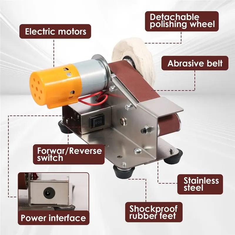 LICE-Electric Mini Belt Sander 15 Degree Stainless Steel Grinding Machine Grinder 7 Adjustable Speed Polishing Sanding Tool US P