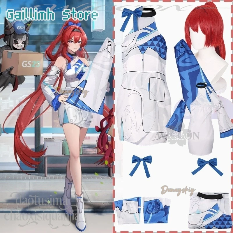 

Костюм для косплея Yinlin из аниме-игры Wuthering Waves, сексуальный сине-белый комбинезон без спинки, с одним красным хвостиком, для вечеринок (GS25)