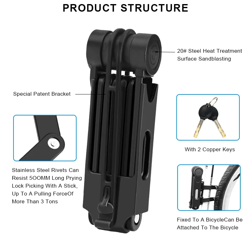 Candado plegable para bicicleta con alta seguridad antirrobo MTB - imagen 3