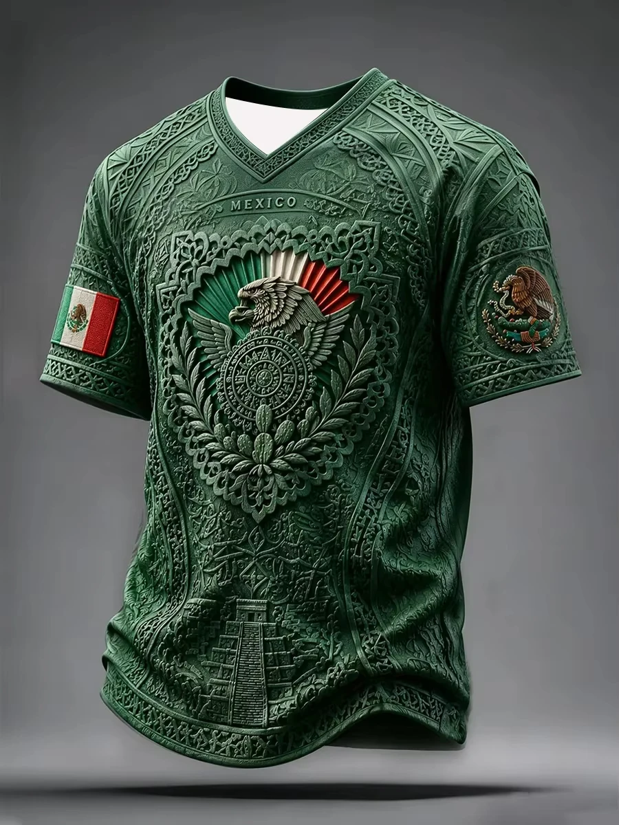 Adult Mexico Soccer Jersey 2026 Crest Fan Football Shirt Green Ornate Carved Eagle Totem Print Flag Sleeve Supporter Uniform