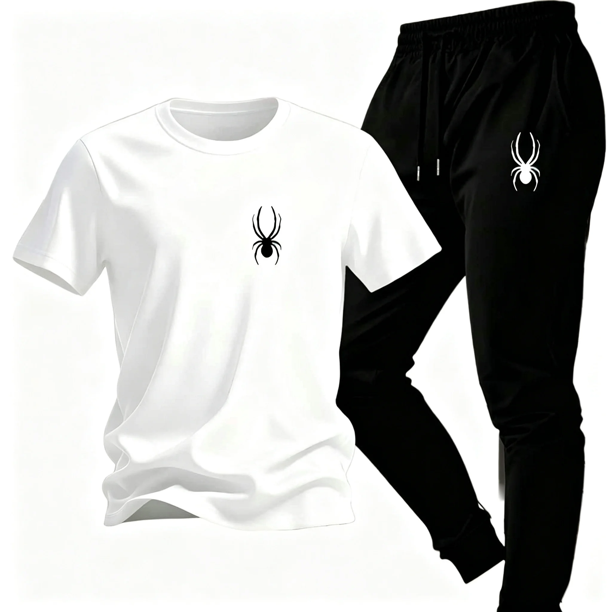 Men Casual Matching Tracksuit Cotton T-shirt Polyester Pants Loose Daily Sport Outdoor Streetwear Two Piece Outfit view 3
