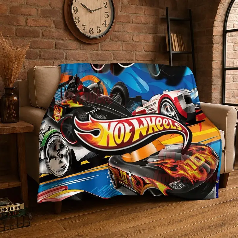 HD Cartoon H-Hot Wheels Racing Car Flannel Blanket Soft Warm Throw Blanket for Bedroom Living Room Bed Travel office Picnic Kid