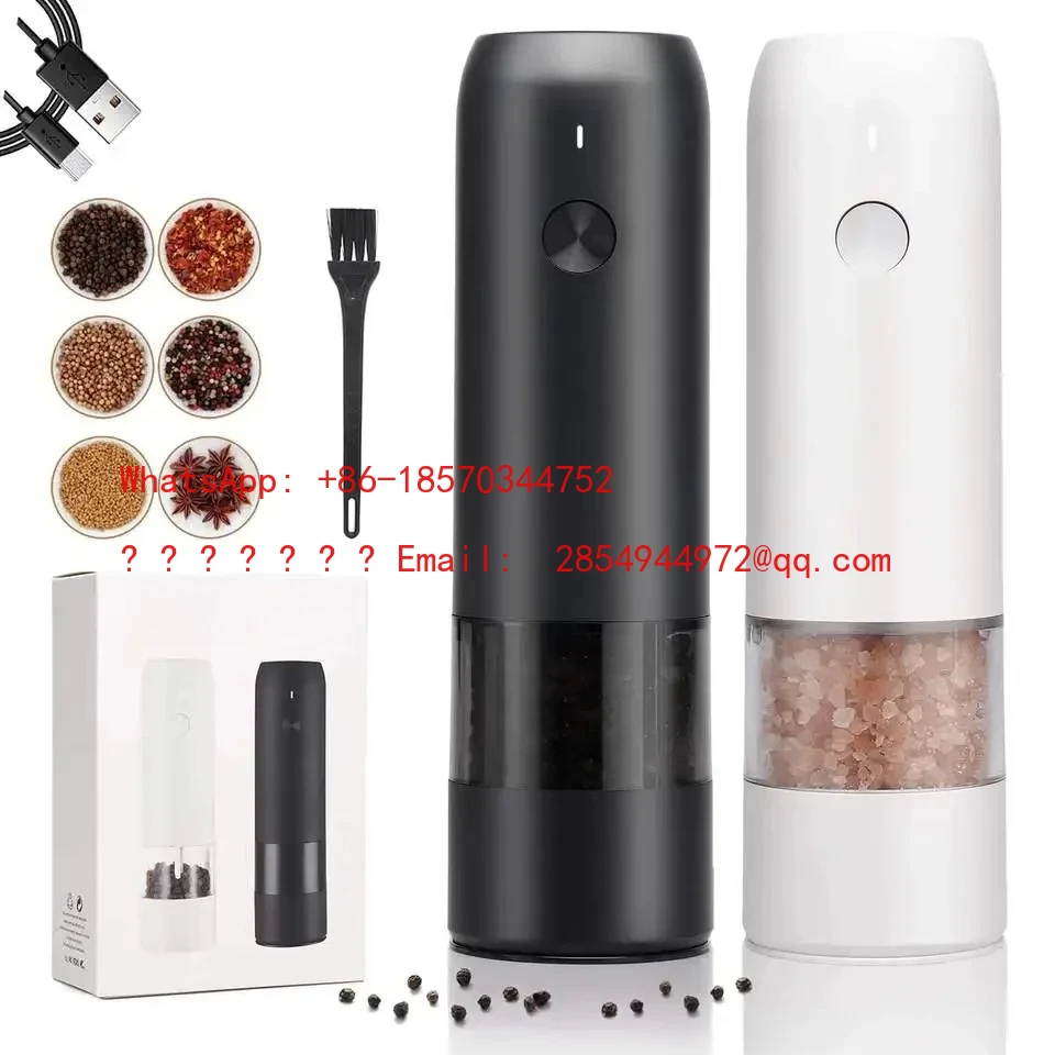 Electric Automatic Salt and Pepper Grinder Set Rechargeable with USB Gravity Spice Mill Adjustable Spices Grinder Kitchen Tools