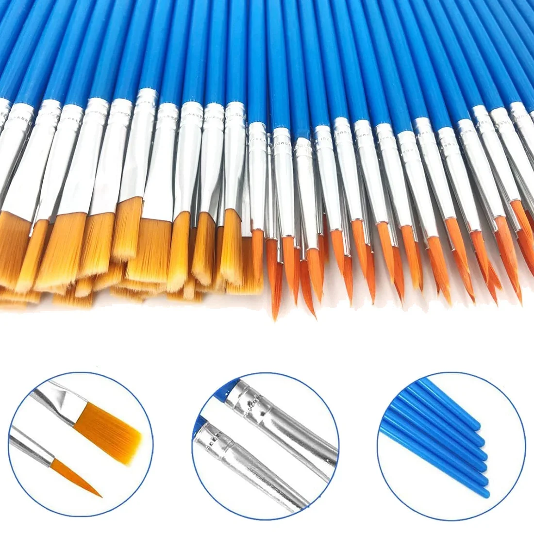 

ABNP 120 Pcs Flat and Round Paint Brushes Set,Pointed Flat Nylon Hair Brushes for Acrylic Oil Watercolor Paint Party Painting