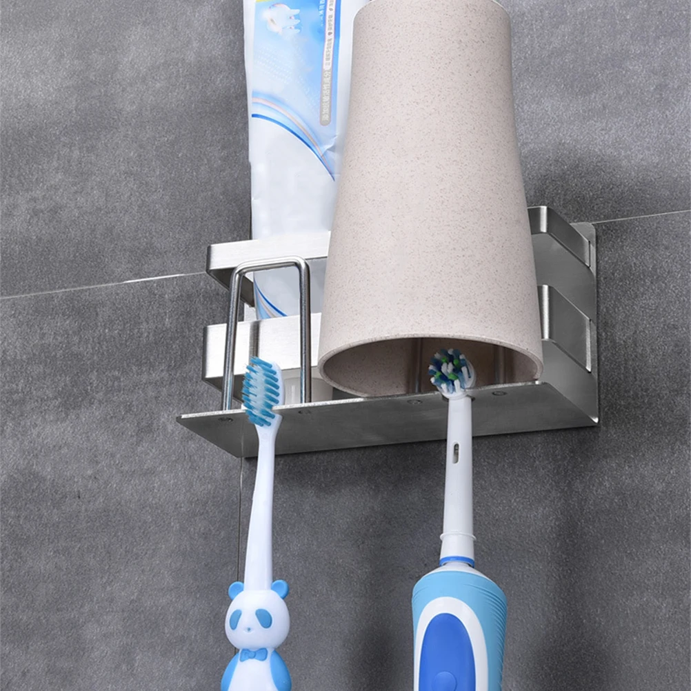 

Toothbrush Holder Holders Stainless Steel Toothpaste Rack Storage Double Metal Lovers