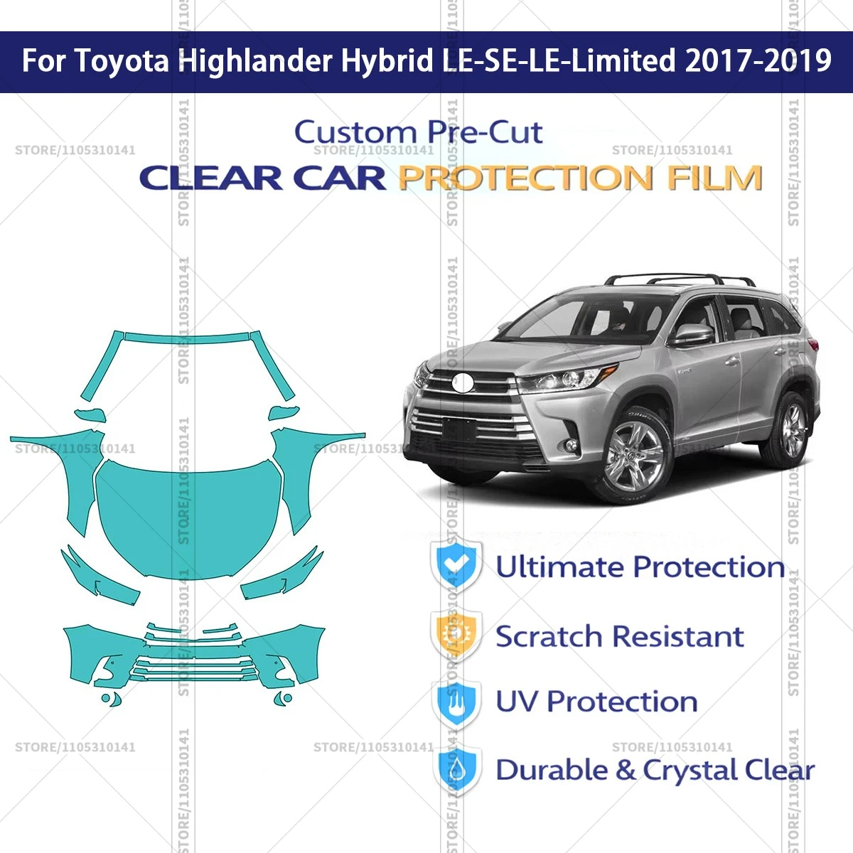 For Toyota Highlander Hybrid LE-SE-LE-Limited 2017-2019  Precut Paint Protection Film PPF Clear Bra Front Kit 8.5Mil