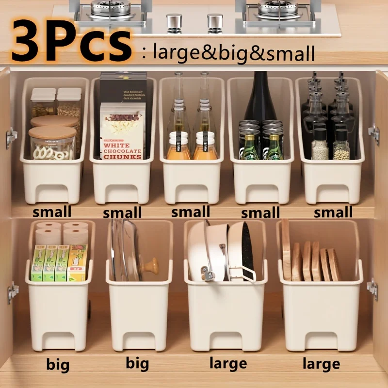 3pcs Kitchen Cabinet Organizer, Household Refrigerator Drawer-Type Storage Box, Multifunctional Snack And Sundries Finishing Box