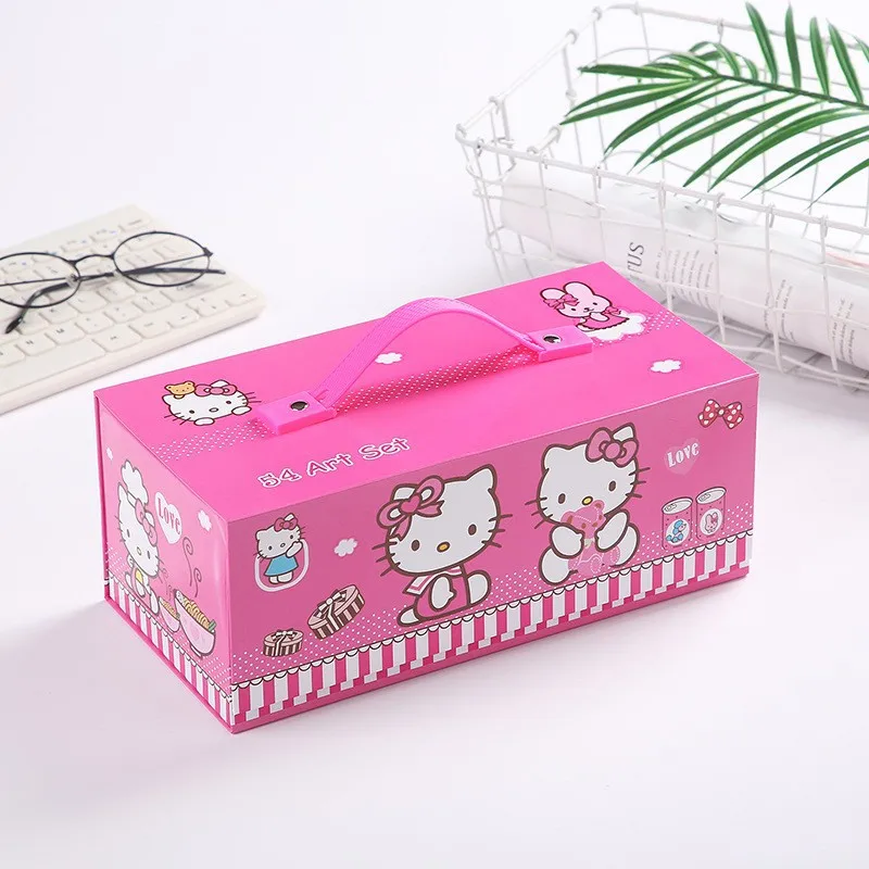 Sanrio Hello Kitty Painting Gift Box Stationery Set Student Brush Portable Anime Figure Watercolor Pen Kawaii Girl Birthday Gift