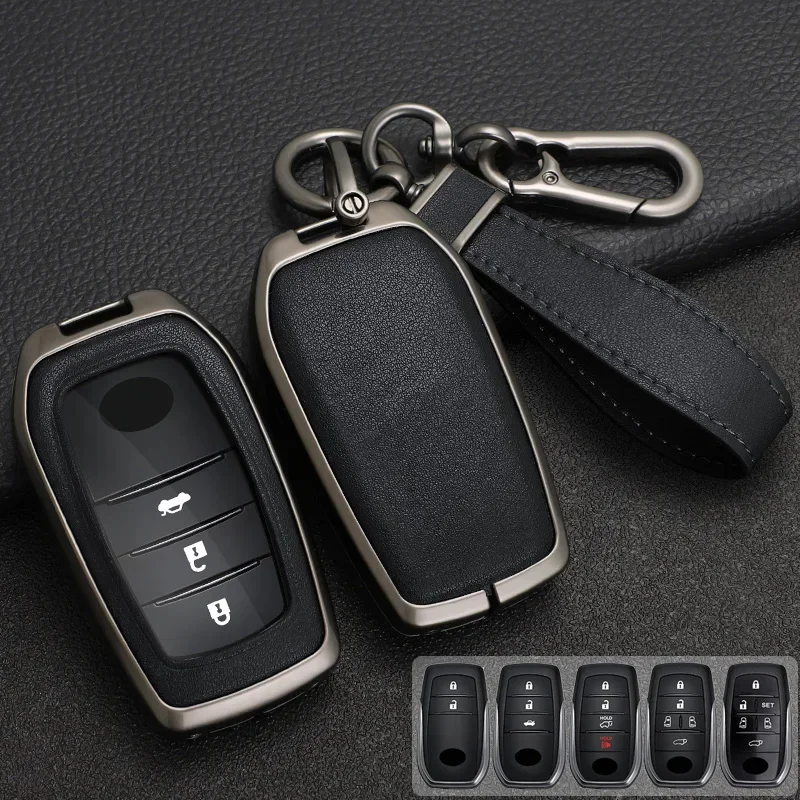 

Zinc Alloy + Leather Car Key Case Full Cover For Toyota CHR Hilux Fortuner Land Cruiser 200 Camry Corolla Crown RAV4 Highland