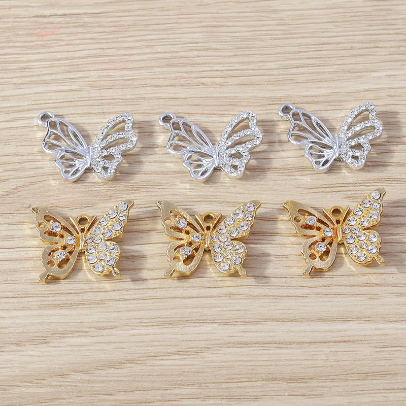 Tusember 10 Stück Anhänger in Gold- und Silberfarbe mit klaren Kristall-Schmetterlingsanhängern für die Schmuckherstellung, modische Ohrringe und Halsketten für Damen. – Detail 30