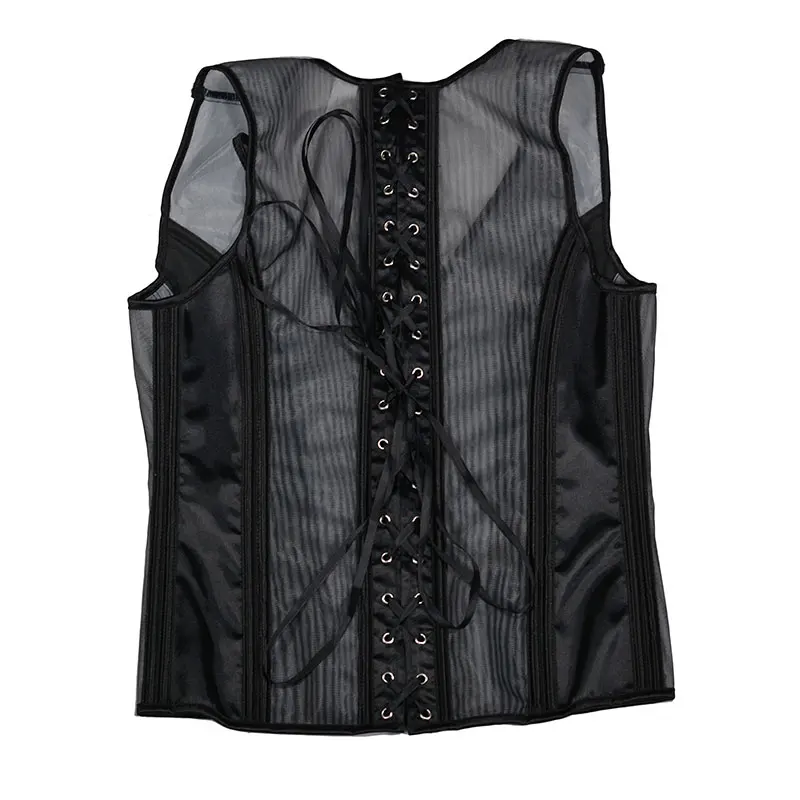 Men Back Strap Tank Tops Mesh Splicing Tight Vest Body Shaping Clothes Chest Binder Waistcoat Vest