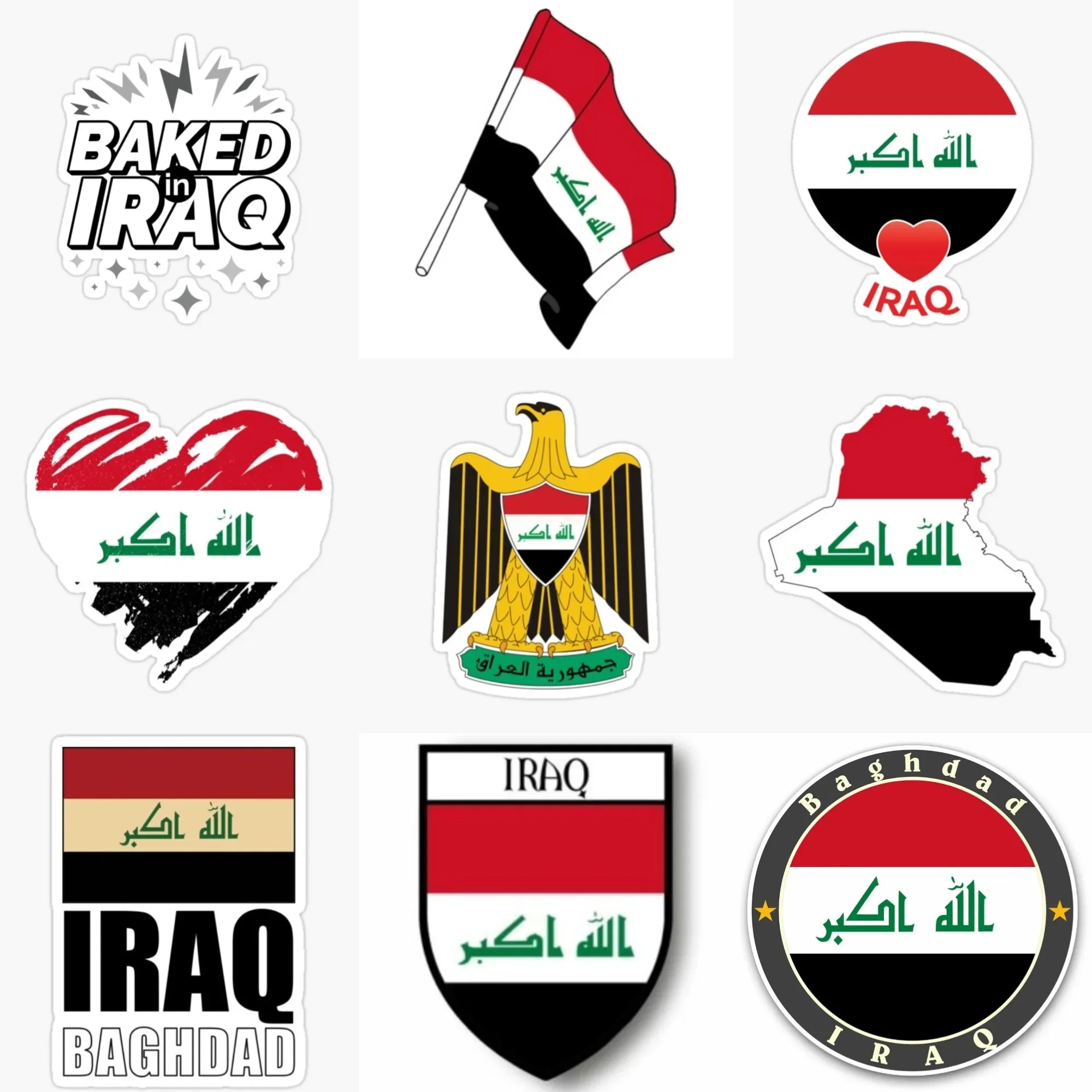 

Iraq Flag Map National Emblem Creative PVC Sticker for Decorate Car Van Bicycle Motorcycle Window Wall Fridge Decal Accessories
