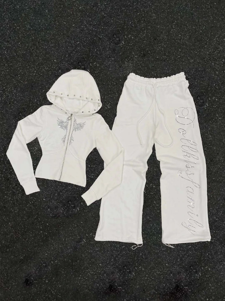 

Trendy slim fit women's lulu straight tube Harajuku winter new set high street fashion hoodie pants