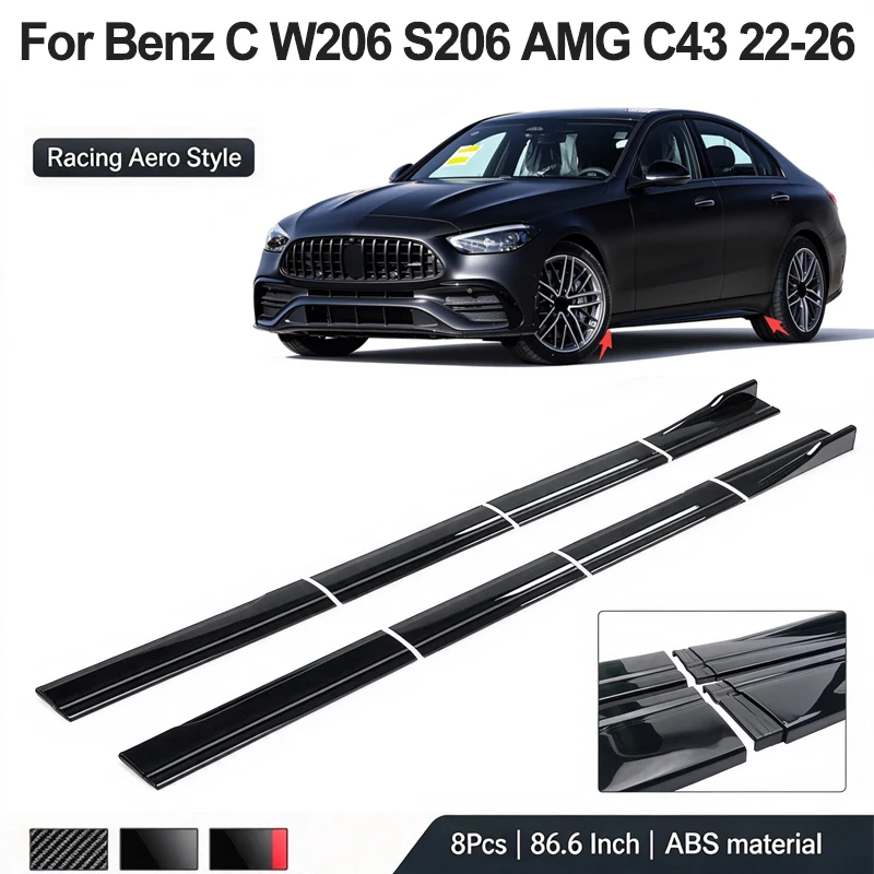 86.6Inch/2.2M Side Skirt Extension Lip For Mercedes Benz C Class W206 S206 AMG Line C43 2022-2026 Racing Side Spoiler Car Kits