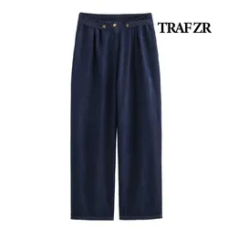 TRAF ZR Denim Pants for Women Summer Minimalist Newjeans Basics Vintage Harajuku Woman Trousers Casual Solid Fashion Pants