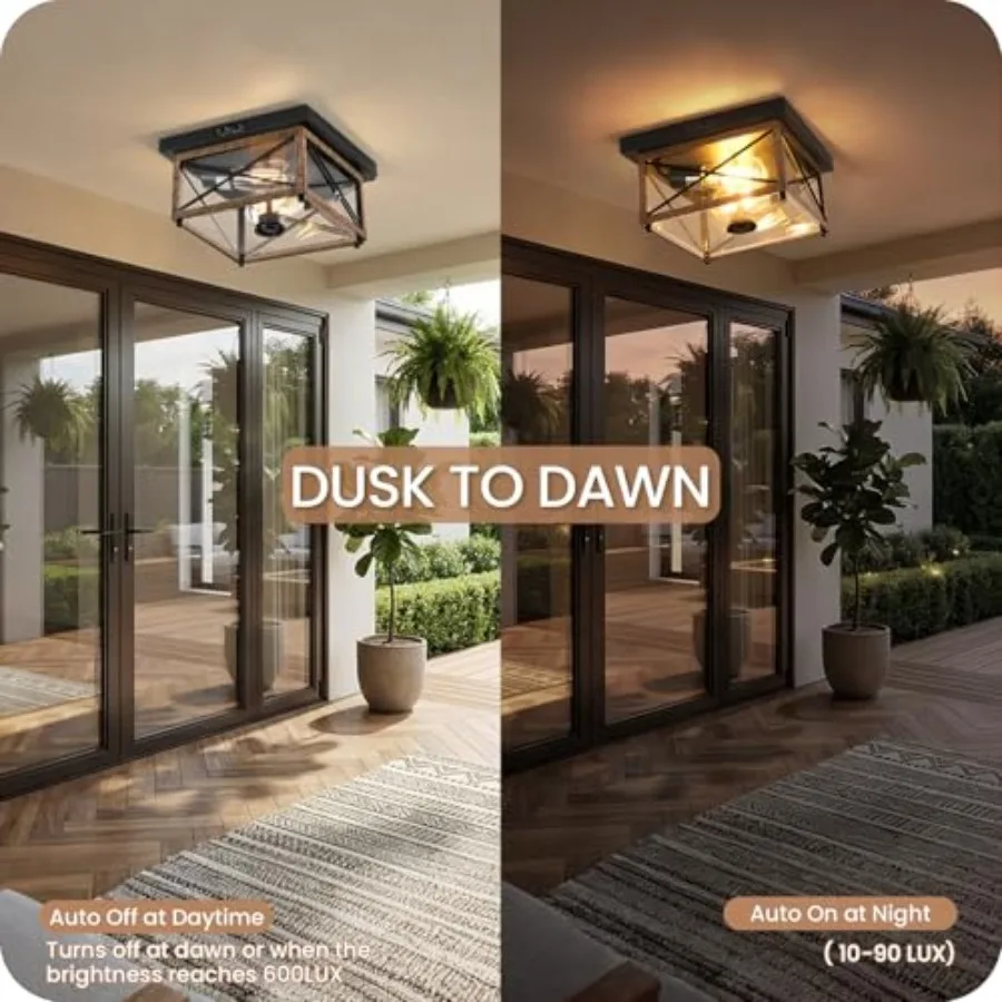 Outdoor Ceiling Light with Motion Sensor, Flush Mount Porch Ceiling Lights Outdoor, 2-Light Farmhouse Metal Close to Ceiling Li view 5