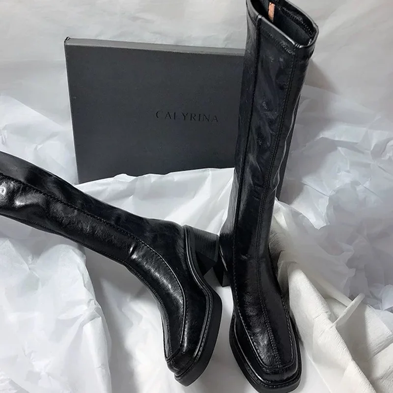 

High Heels Women's High Boots Elegant Knee High Winter Shoes 2025 Fashion Chelsea Leather Boots New Pumps Gothic Mujer Botas