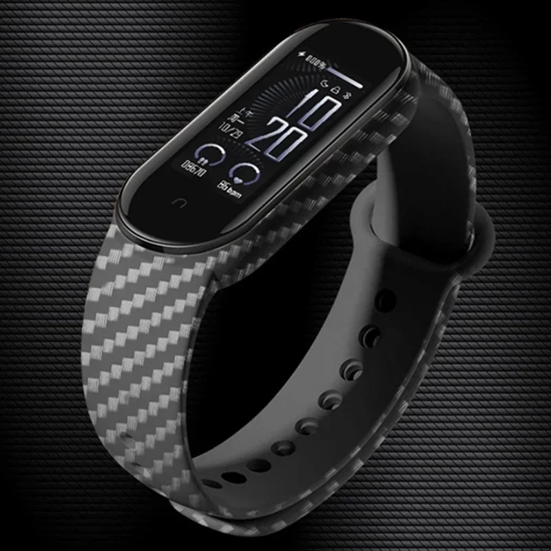 Carbon Fiber Strap for Mi Band 6 5 4 3 Bracelet Silicone Wristband for Xiaomi Miband6 Sport Watch Replacement Strap Wriststrap