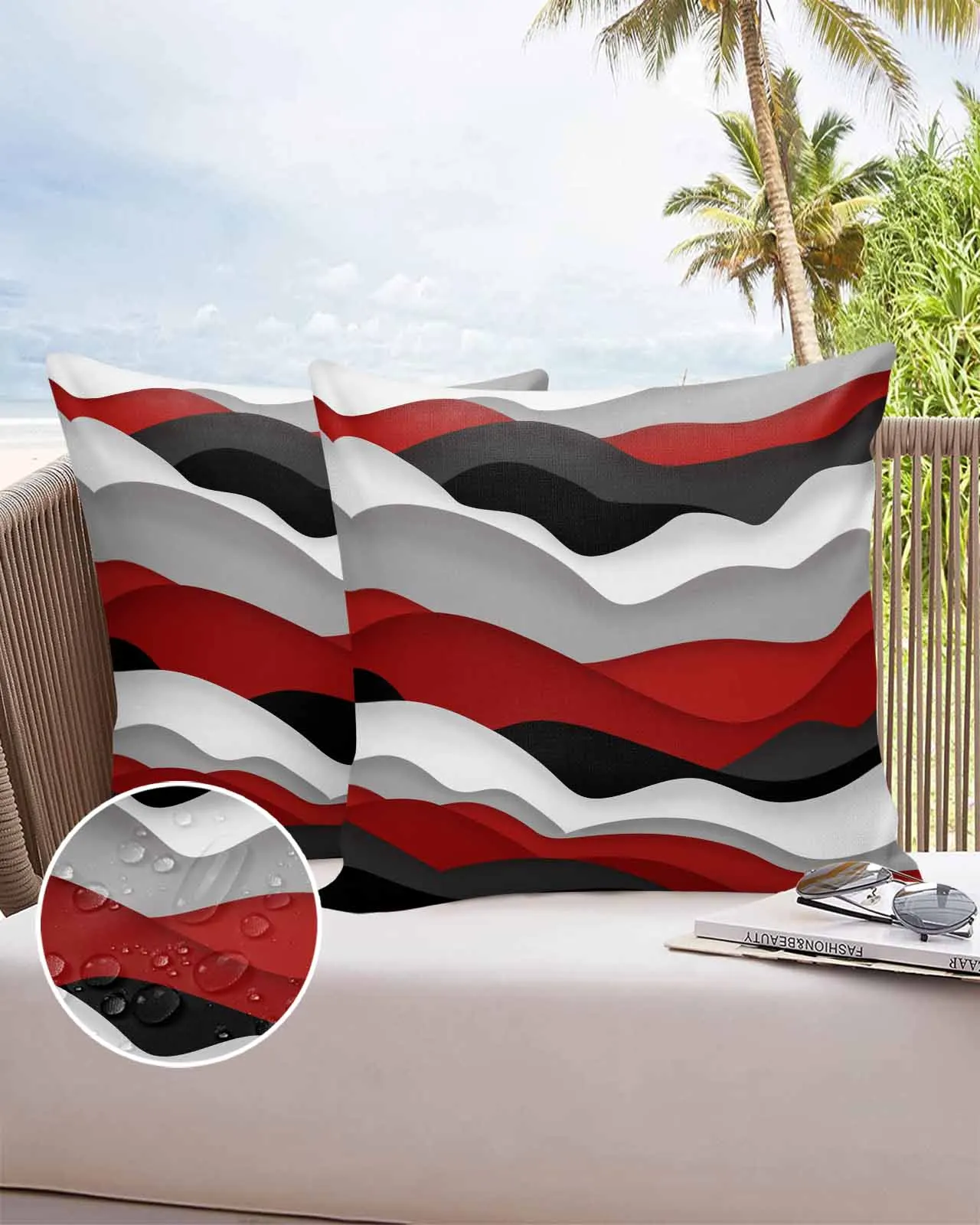 2/4 Pcs Waves Black Red Gradient Waterproof Pillowcase Office Sofa Throw Pillow Case Car Cushion Cover Home Decor