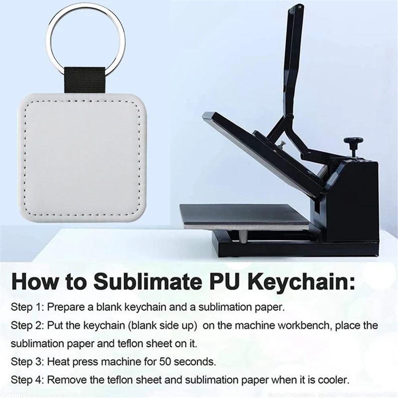 20 Pack Glitter PU Leather Keychain Heat Transfer Keyring Sublimation Blank Square Silver