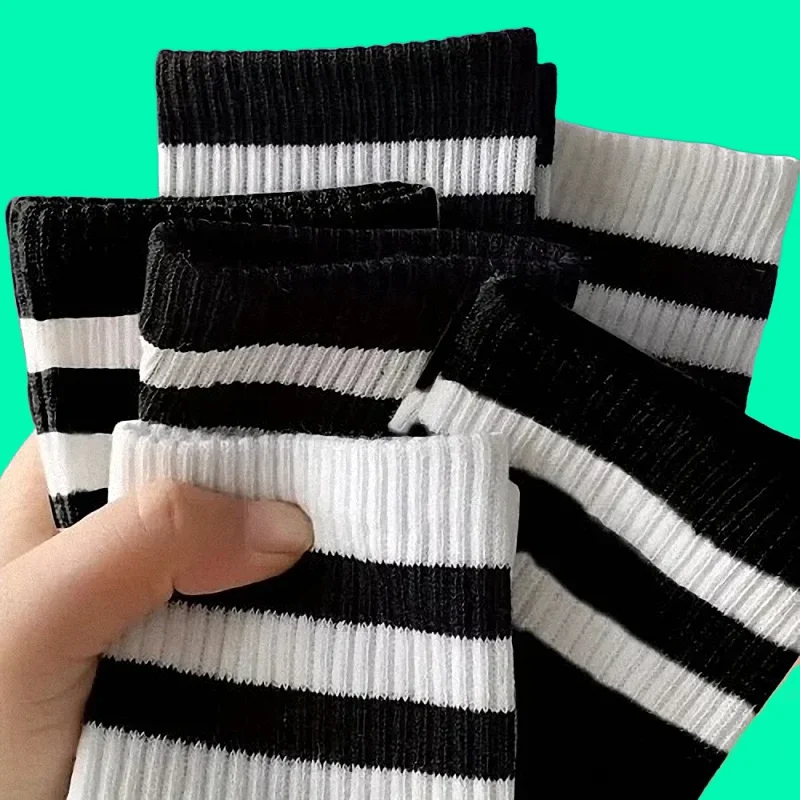 6/12 Pairs High Quality Men\'s Cotton Socks Simple Black White Striped Socks Breathable Women\'s Round Neck Socks Mid Tube Socks