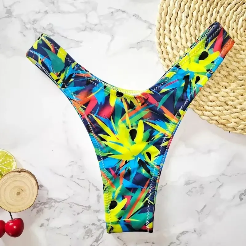 Sexy Leaves Print Swimwear Women Briefs V Shape Bikini Bottom Brazilian Thong Swimsuit Classic Cut Bottom Biquini Swim Short image 2