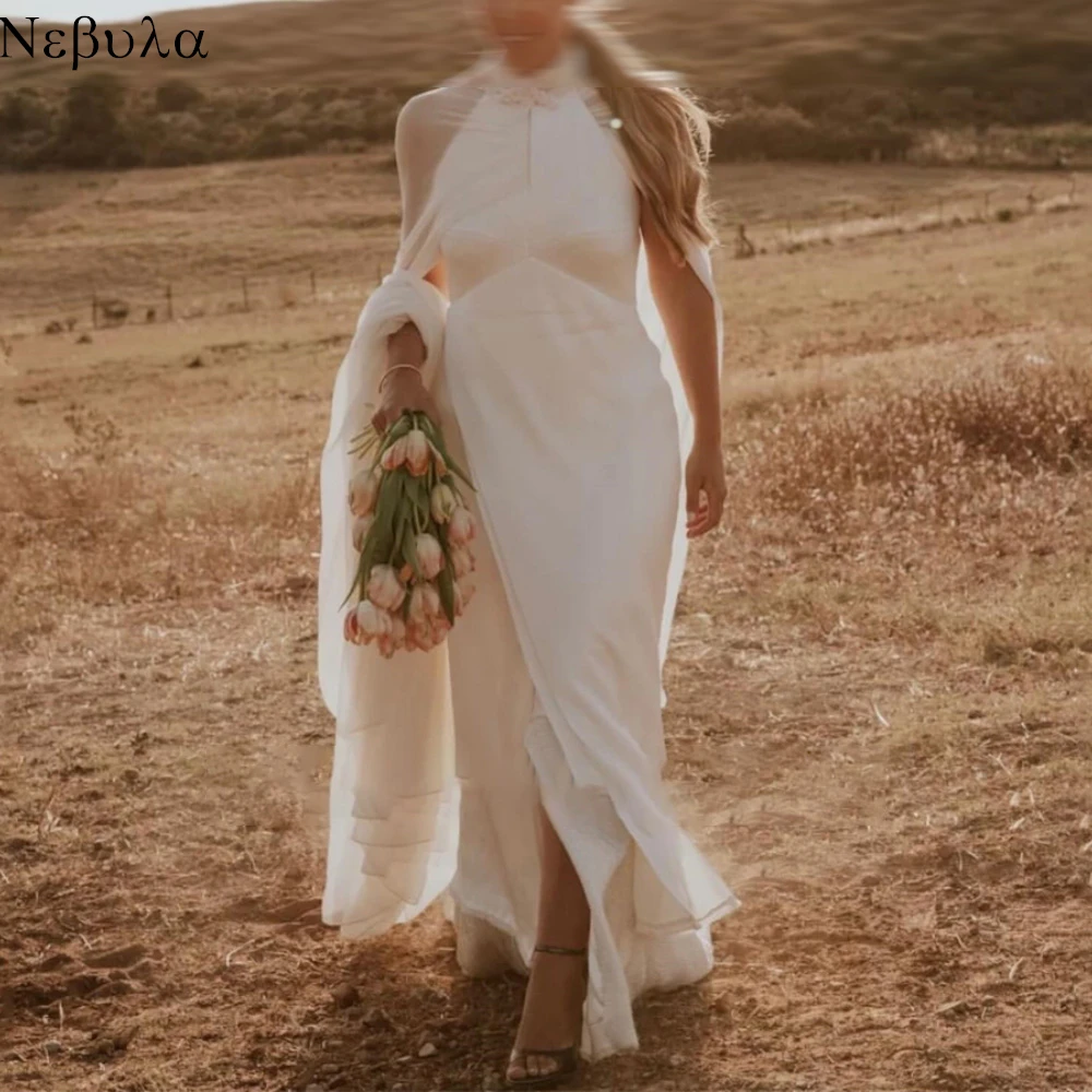 تخصيص الشيفون الأبيض رائعة ذوي الياقات العالية الرسمية 2025 فستان الزفاف جودة عالية حفلة الزفاف حساسة زي العرائس