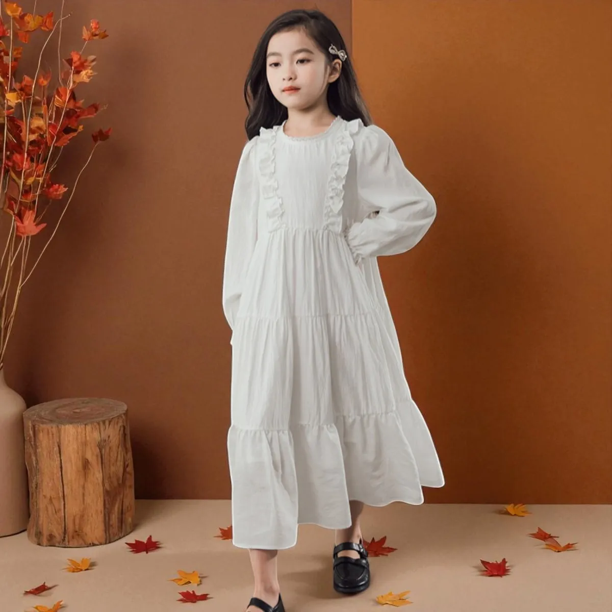 Teens Winter Girls White Lace Dress Kids Outfits Baby Party Long Dress Muslim Event Princess Children Costumes 6 8 9 10 12 Years