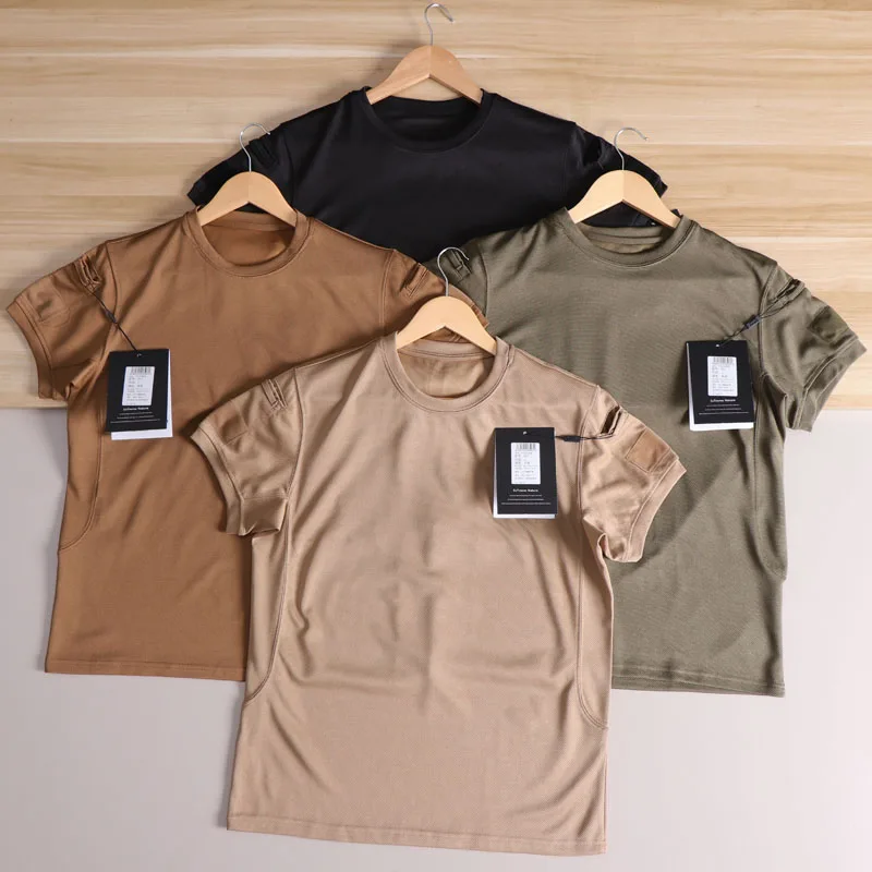 

New Couple Sle Outdoor Sports Fitn Qui Dry round Ne ort Sve T-irt Tactical Base irt Polyester Fiber Urban F...