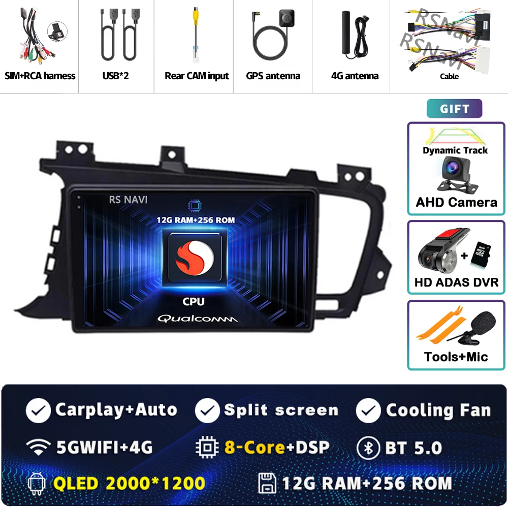 Plug en Play Android 15 Carplay Auto Qualcomm Scherm Autoradio Speler Voor KIA Kia K5 Optima 2011-2015 GPS Stereo Wifi + 4G DSP