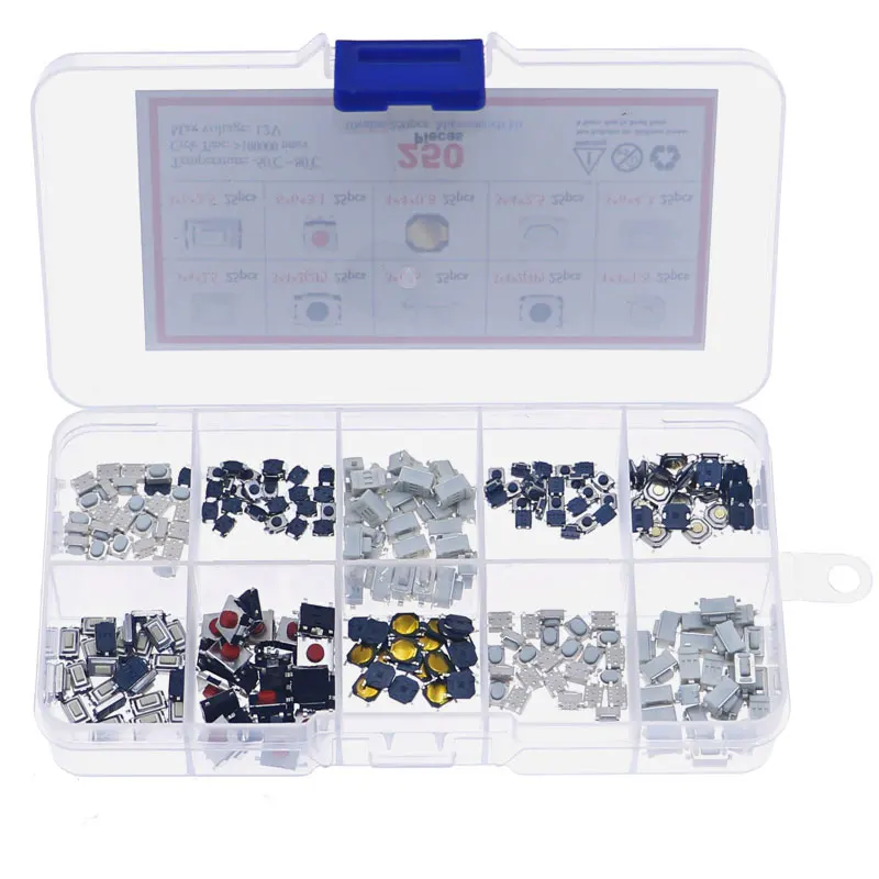 250Pcs 10Value Car Remote Control Keys Button Touch Microswitch Micro Switch Push Button Tact Reset Switches Assorted Mixed kit