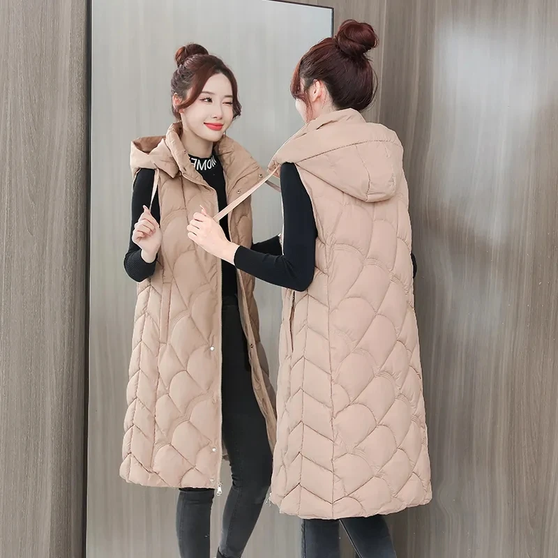 Imagem -03 - Colete Acolchoado Feminino Jaqueta com Capuz sem Mangas Zíper para Cima Cabolsa Casual Quente Colete Feminino Outono Inverno Novo