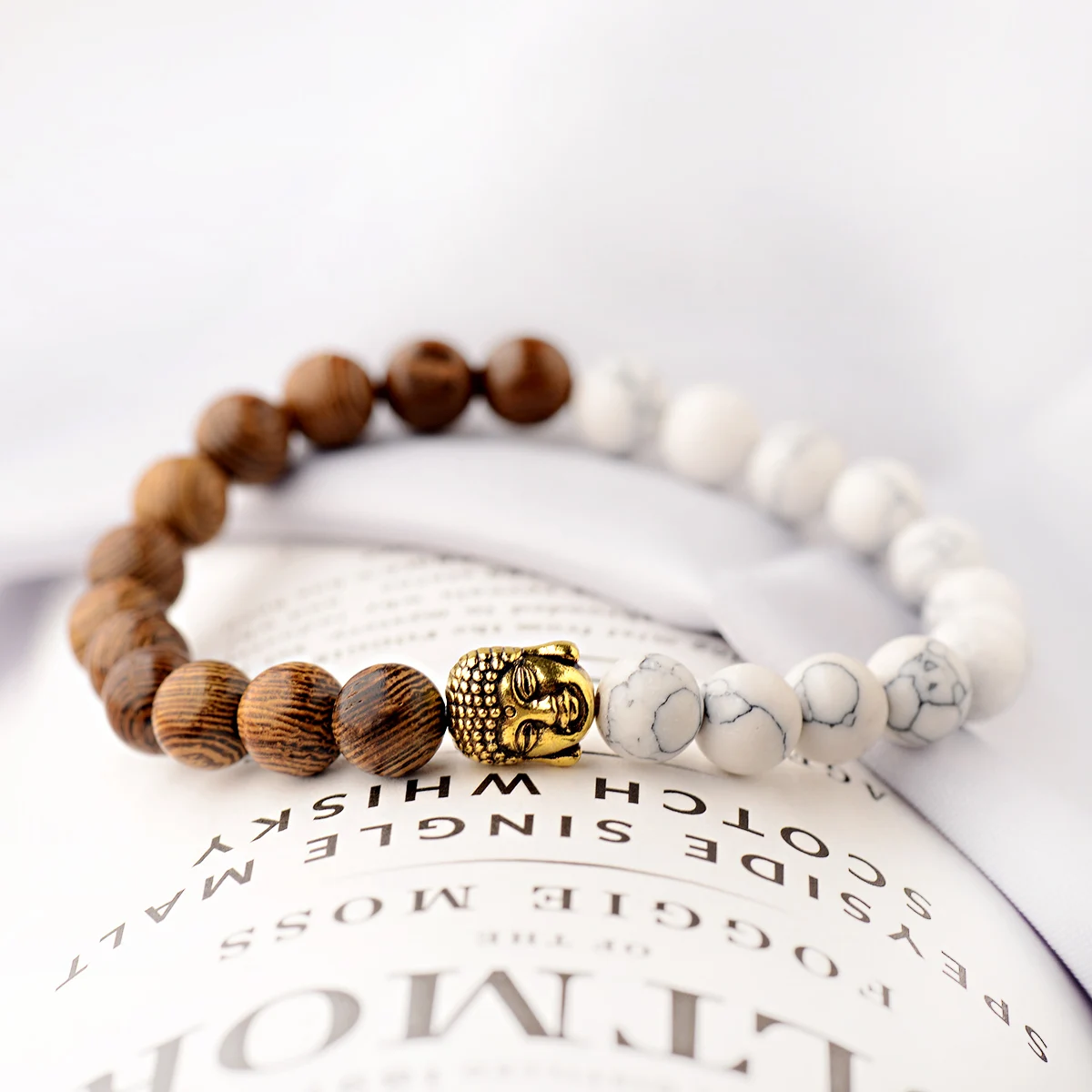 Charm Natural Stone Wooden Bracelet for Men Buddhist Prayer Buddha Head Tiger Eyes Stone Bracelets Yoga Jewelry Homme Pulsera