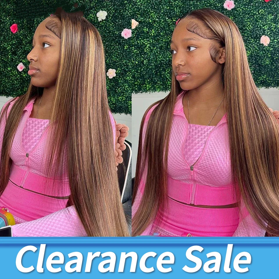 

Clearance Sale Highlight Brown Straight 13x4x1 Lace T Part Wig Human Hair Wigs For Women PrePlucked Blonde Colored Cheap Wigs