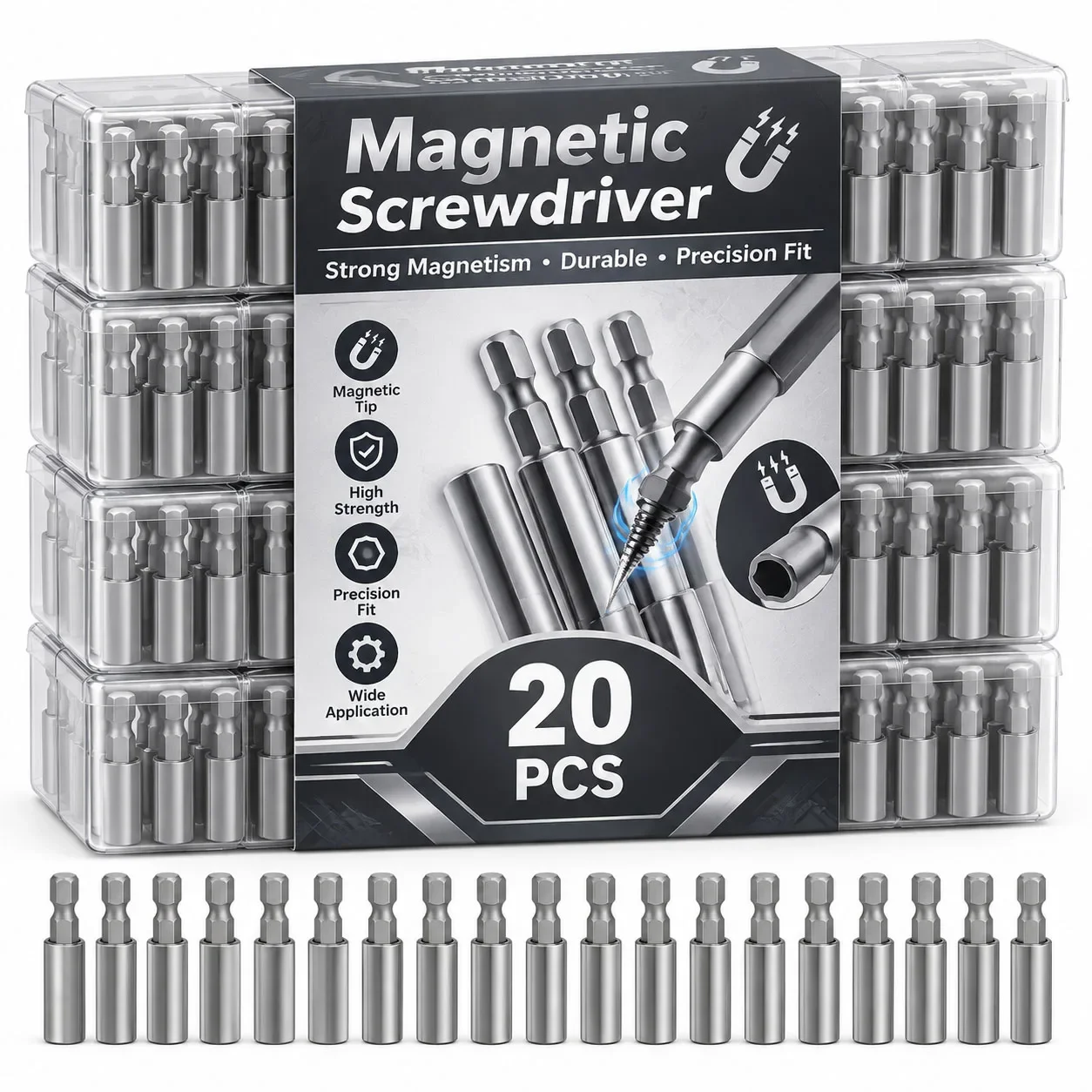 20pcs Magnetic Extended Screwdriver Head Holder Set with Hexagonal Handle Adapter for Drill and Screwdriver Heads
