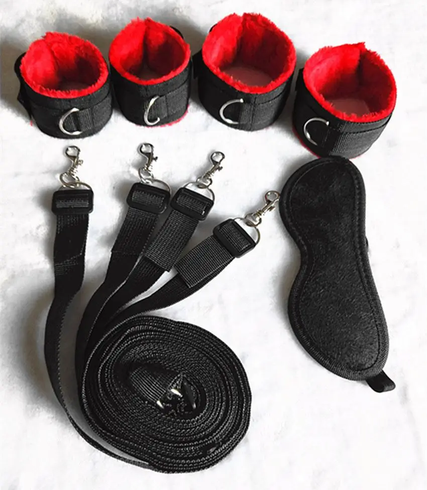 Blindfold And Handcuffs Set Black Leather Bondage Sets Luxury Restraints Gear